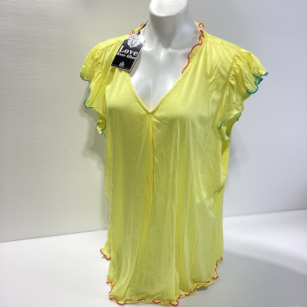 Love Ever After Shirt Women's Yellow Ruffle Sleeve Blouse 2X NWT